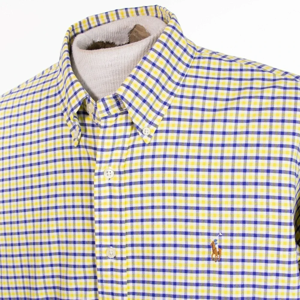 Polo Ralph Lauren Mens 2XL Blue‎ Yellow Check Logo LS Button Front Shirt